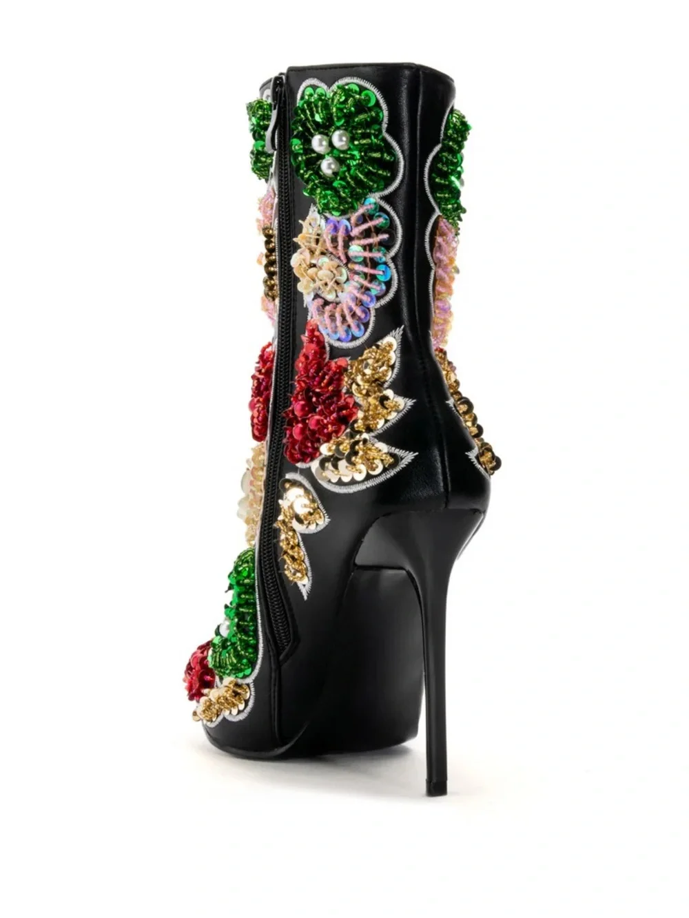 Azalea Wang Albany Beaded, Sequin Embellished Black Floral Ankle Boots